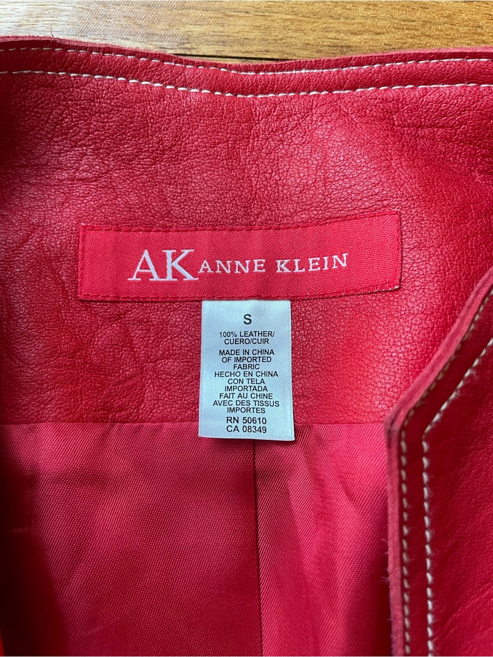 Anne Klein Red Zip-Front Genuine Leather Hour Glass Peplum Jacket size S - Picture 8 of 12